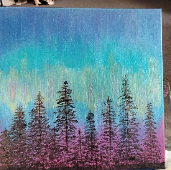 12" x 12" Canvas Painting "Aurora Borealis" - Picture 1 of 1